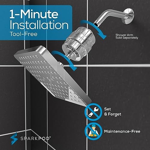 SparkPod Luxury Filtered Shower Head Set 23 Stage Shower Filter - Reduces Chlorine and Heavy Metals - High Pressure Showerhead Filter (8" Square, Luxury Polished Chrome) - Image 5