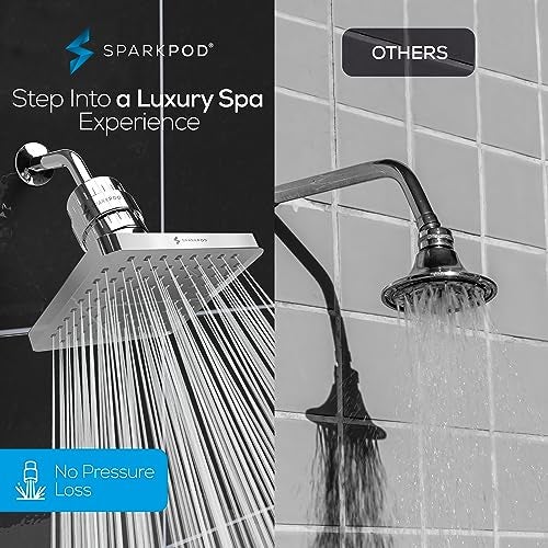 SparkPod Luxury Filtered Shower Head Set 23 Stage Shower Filter - Reduces Chlorine and Heavy Metals - High Pressure Showerhead Filter (8" Square, Luxury Polished Chrome) - Image 4