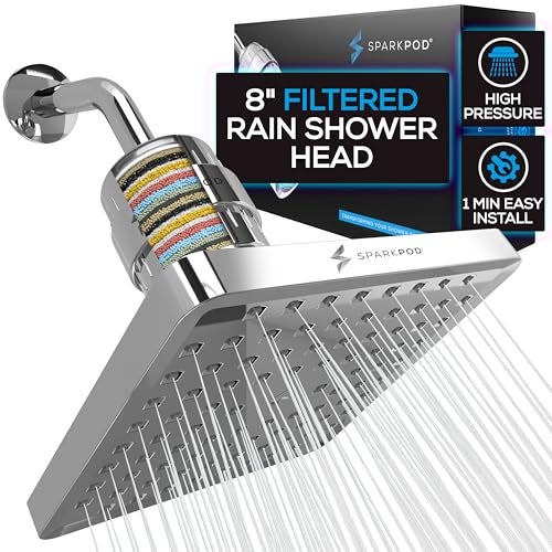 SparkPod Luxury Filtered Shower Head Set 23 Stage Shower Filter - Reduces Chlorine and Heavy Metals - High Pressure Showerhead Filter (8" Square, Luxury Polished Chrome) - Image 1