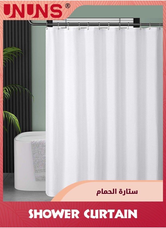 ستارة دش، 72 × 72 بوصة (180 × 180 سم) ستائر دش للحمام بتصميم وافل، ستارة دش من القماش المقاوم للماء باللون الأبيض مع 12 خطافًا، باللون الأبيض