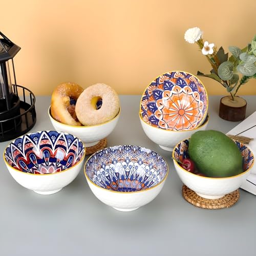 ONICORN® Porcelain Dessert Bowls Gift Box Set Ceramic Bowl for Ice Cream, Soup, Rice, Snack, Side Bowl, Microwave and Dishwasher Safe - Unique Design (Multicolor, Pack of 6) - Image 3