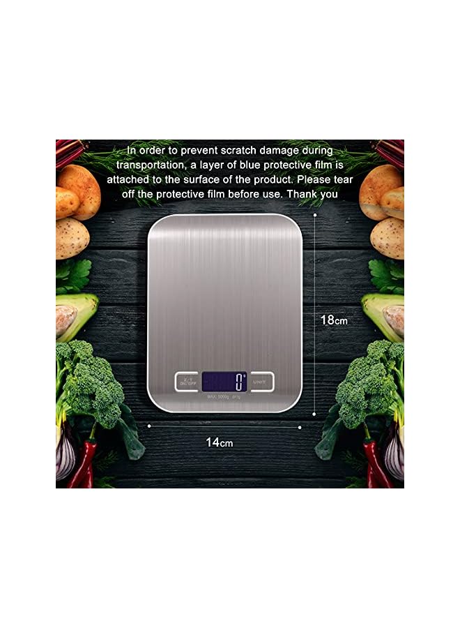 SHOWAY Electric Kitchen Scale Digital Food 5Kg Measuring Range For Cooking Baking G Lb Oz Ml Kg Milk Stainless Steel Re Able, Silver, Cx2012-5Kg-02, Silver-Re Able - Image 4