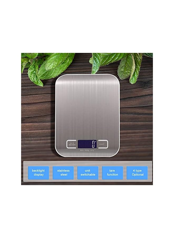SHOWAY Electric Kitchen Scale Digital Food 5Kg Measuring Range For Cooking Baking G Lb Oz Ml Kg Milk Stainless Steel Re Able, Silver, Cx2012-5Kg-02, Silver-Re Able - Image 2