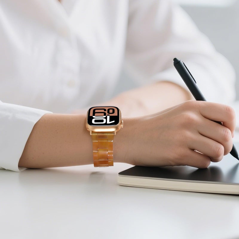 V-MORO Resin Band Compatible with Apple Watch Series 7/8/9/10/11 41/40/38/42mm, Women Fashion Strap for iWatch Series 6/5/4/3/2/1/SE, Lightweight Bracelet Wristband Replacement,Amber Glow-Rose Gold - Image 3