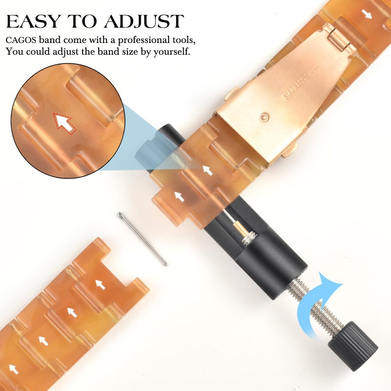 V-MORO Resin Band Compatible with Apple Watch Series 7/8/9/10/11 41/40/38/42mm, Women Fashion Strap for iWatch Series 6/5/4/3/2/1/SE, Lightweight Bracelet Wristband Replacement,Amber Glow-Rose Gold - Image 5