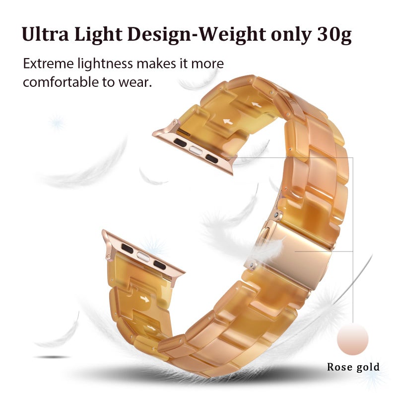 V-MORO Resin Band Compatible with Apple Watch Series 7/8/9/10/11 41/40/38/42mm, Women Fashion Strap for iWatch Series 6/5/4/3/2/1/SE, Lightweight Bracelet Wristband Replacement,Amber Glow-Rose Gold - Image 2