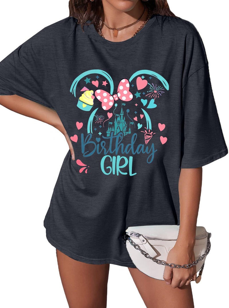 MYHALF Birthday Shirts for Women Oversized Magic Kingdom T-Shirt Funny Magical Castle Graphic Tees Birthday Party Gift Tops Dark Grey - Image 1