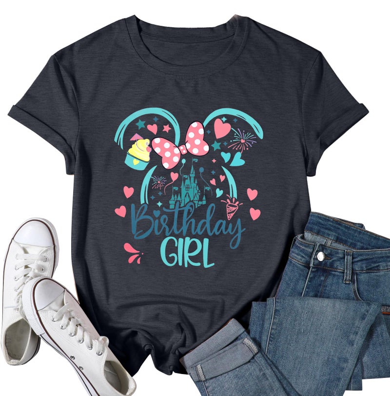 MYHALF Birthday Shirts for Women Oversized Magic Kingdom T-Shirt Funny Magical Castle Graphic Tees Birthday Party Gift Tops Dark Grey - Image 4