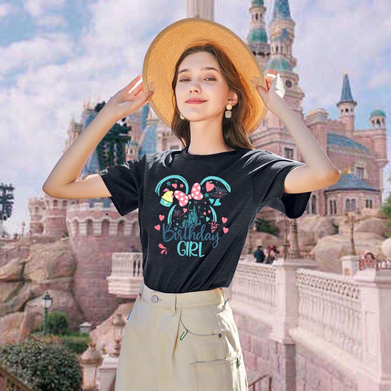 MYHALF Birthday Shirts for Women Oversized Magic Kingdom T-Shirt Funny Magical Castle Graphic Tees Birthday Party Gift Tops Dark Grey - Image 3