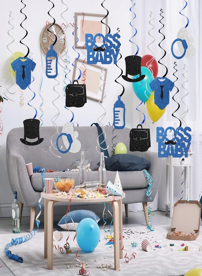 Maicaiffe Boss Boy Hanging Swirl Decorations - Glitter 18 Pcs Baby Shower Party Supplies - Boy Birthday - Welcome Baby Boy Streamers - Gender Reveal Party Foil Swirls Ceiling Decorations - Image 5