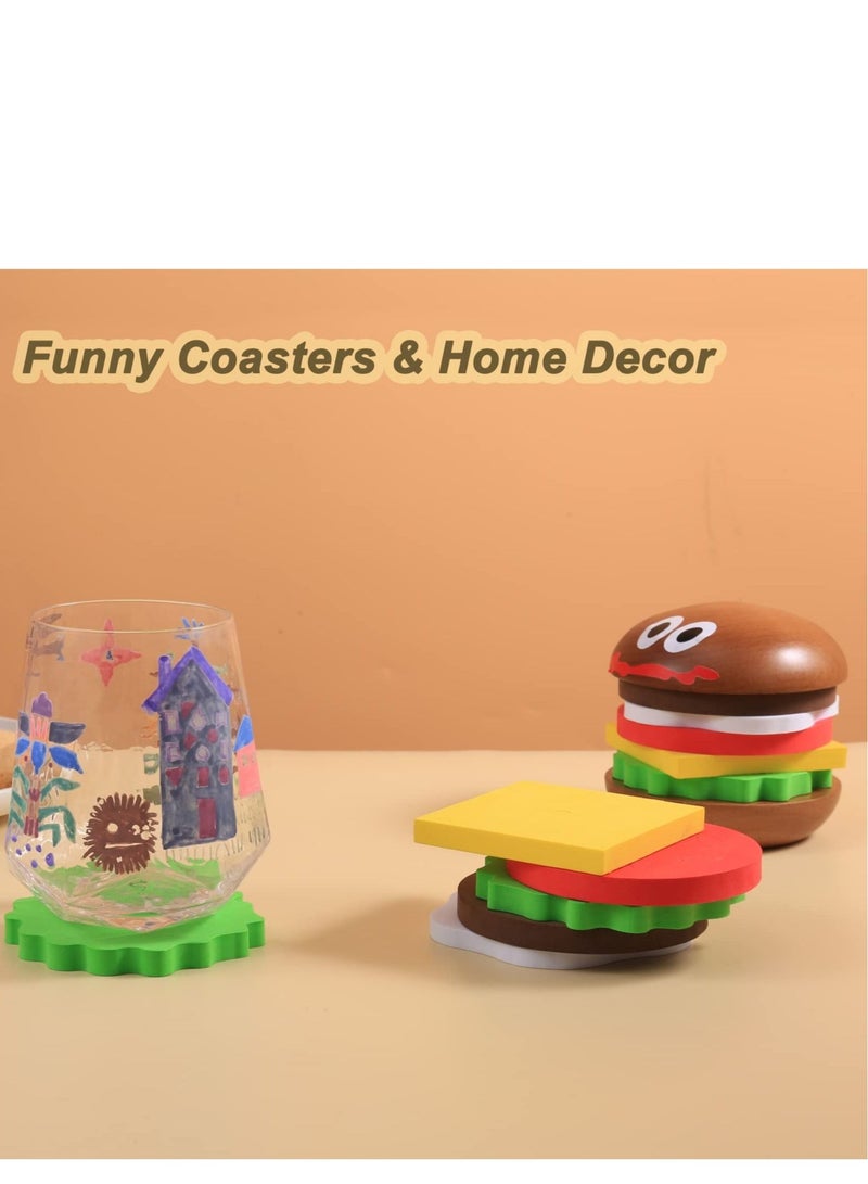 SYOSI Coasters Set for Drinks, Stackable Burger Coasters Set - Fun and Creative Wooden Coasters for Drinks, Table Decor, and Gifts - Perfect for Housewarming and Birthday Parties - Image 3