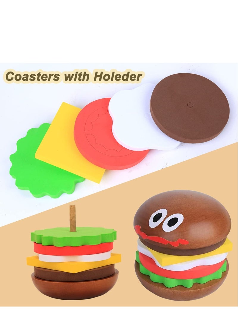 SYOSI Coasters Set for Drinks, Stackable Burger Coasters Set - Fun and Creative Wooden Coasters for Drinks, Table Decor, and Gifts - Perfect for Housewarming and Birthday Parties - Image 4