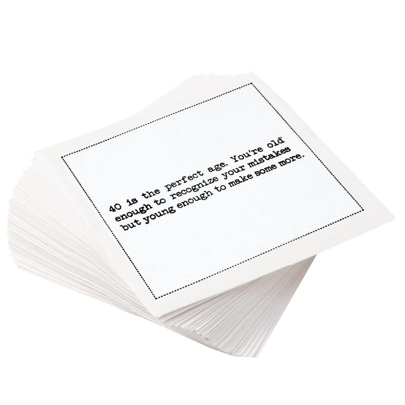 Five Star Napkins 40th Birthday Quotes White Cotton Cocktail Napkins, Beverage Napkins, Bar Napkins, Cloth Napkins, Party Napkins, Events, Holidays, Weddings, Birthdays, Disposable, 4.5" x 4.5"- (50x) - Image 1