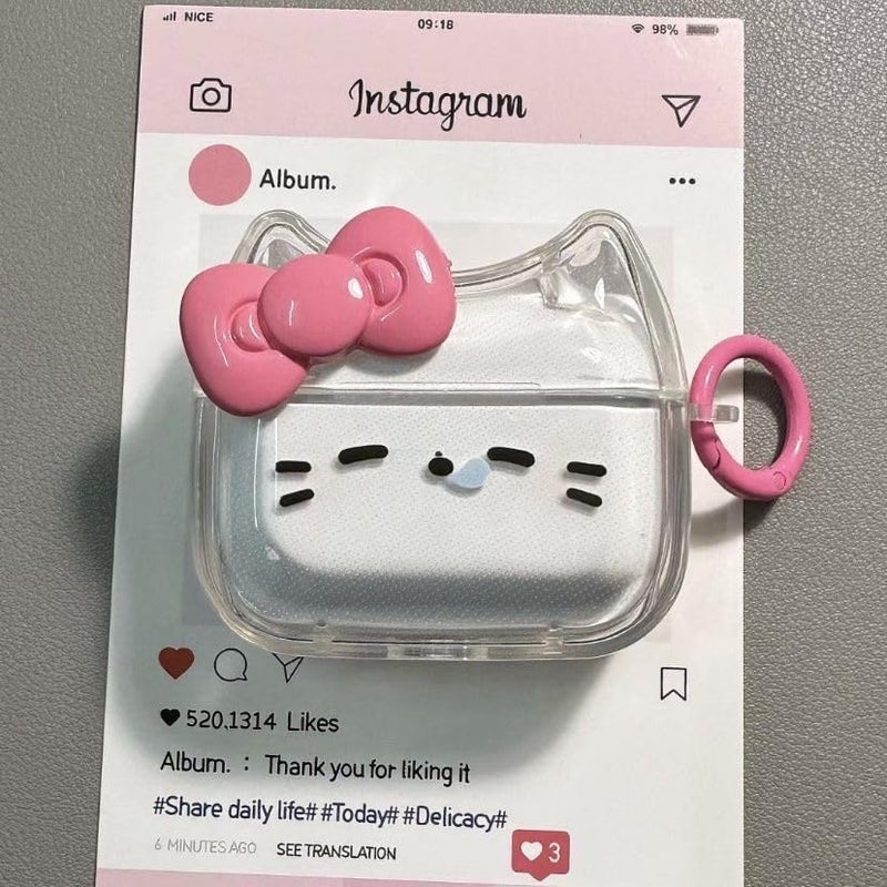 ELVRLA Transparent Clear Earphone Case for AirPods 4, Cute Lovely Cat Face Soft TPU Silicone Case, Kitty Ear AirPods 4 Cover Protective Skin Shockproof Protector for iPod Earbuds -Sleeping Bowknot Cat - Image 2
