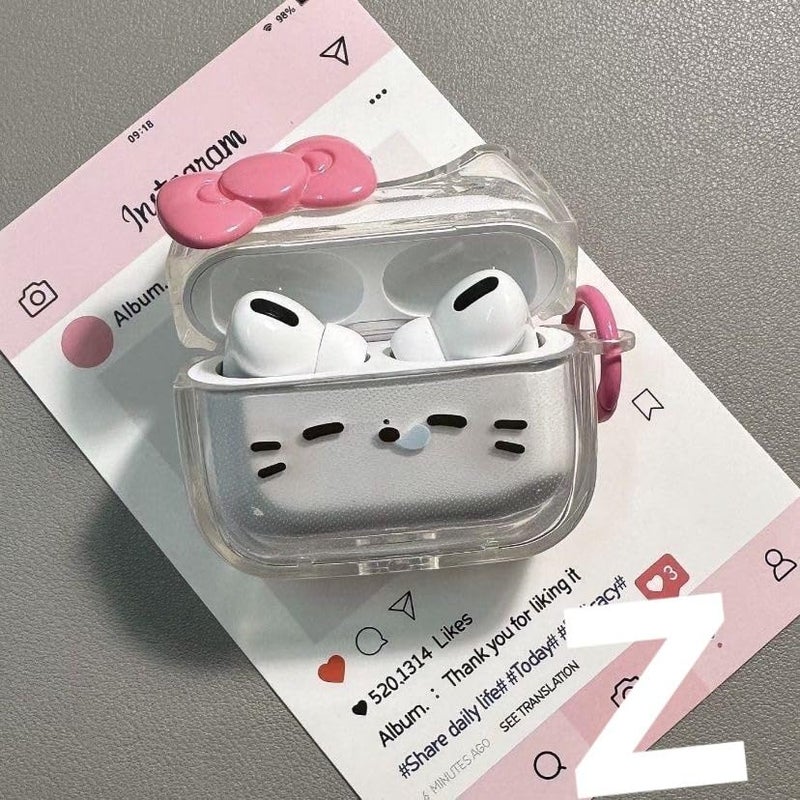 ELVRLA Transparent Clear Earphone Case for AirPods 4, Cute Lovely Cat Face Soft TPU Silicone Case, Kitty Ear AirPods 4 Cover Protective Skin Shockproof Protector for iPod Earbuds -Sleeping Bowknot Cat - Image 4