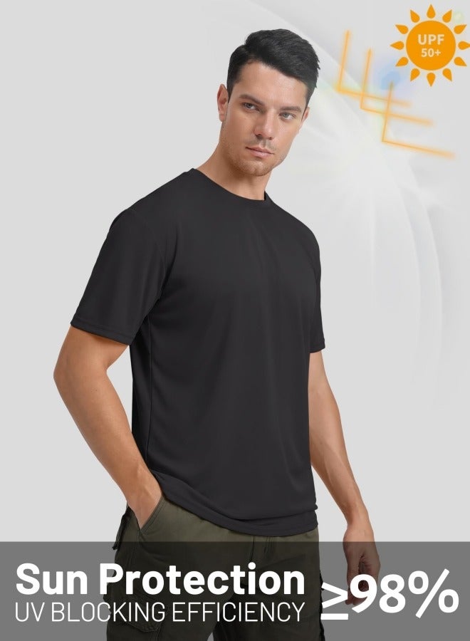 GGEROU Mens T-Shirts,Mens Crew Neck Short Sleeve,Neck Soft Fitted T Shirt,UPF 50+ Quick Dry Rashguard,Lightweight Everyday Tee Black  - Image 3