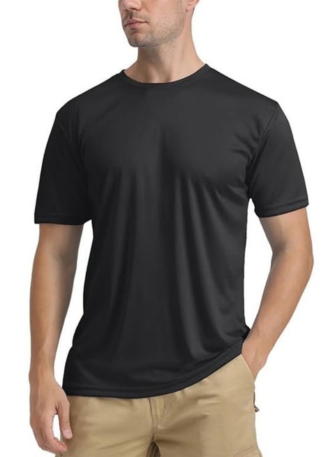 Mens T-Shirts,Mens Crew Neck Short Sleeve,Neck Soft Fitted T Shirt,UPF 50+ Quick Dry Rashguard,Lightweight Everyday Tee Black