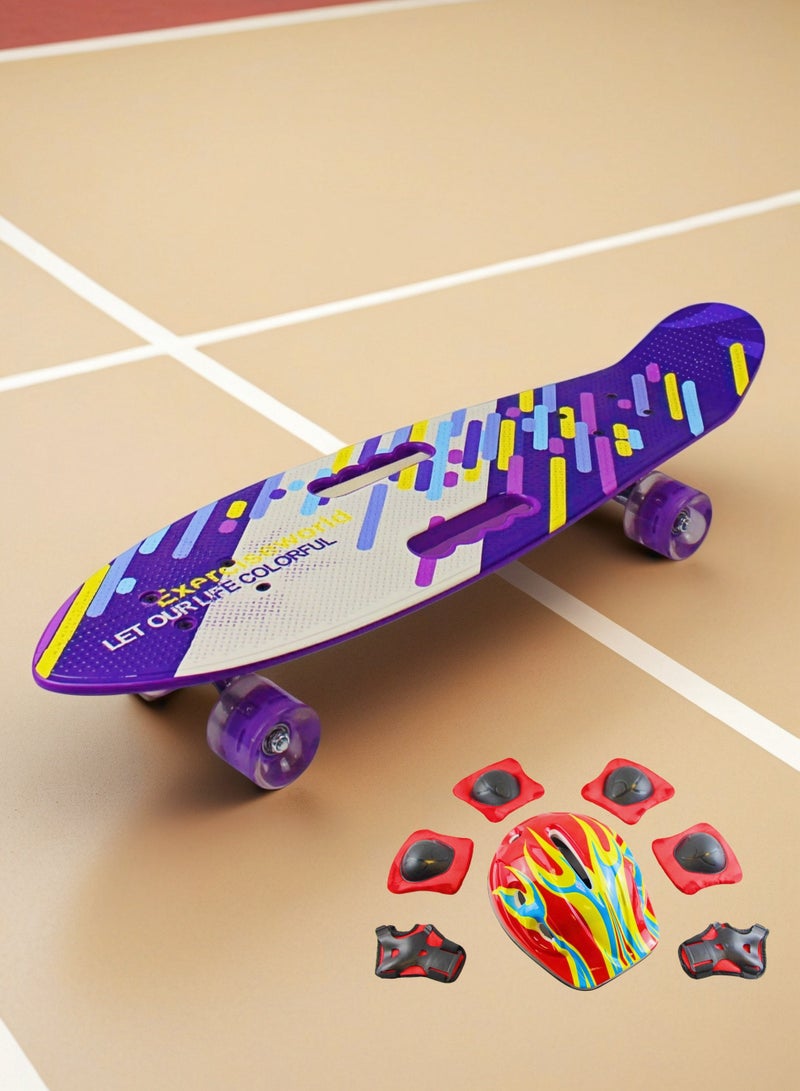 إيزي فيتشور لوح تزلج كامل للأطفال من EASY FUTURE - لوح قصير Penny Board Cruiser للشباب من سن 6 إلى 12 عامًا، والمراهقين والمبتدئين الذين يتعلمون التزلج، بما في ذلك مجموعة معدات الحماية الكاملة - Image 1