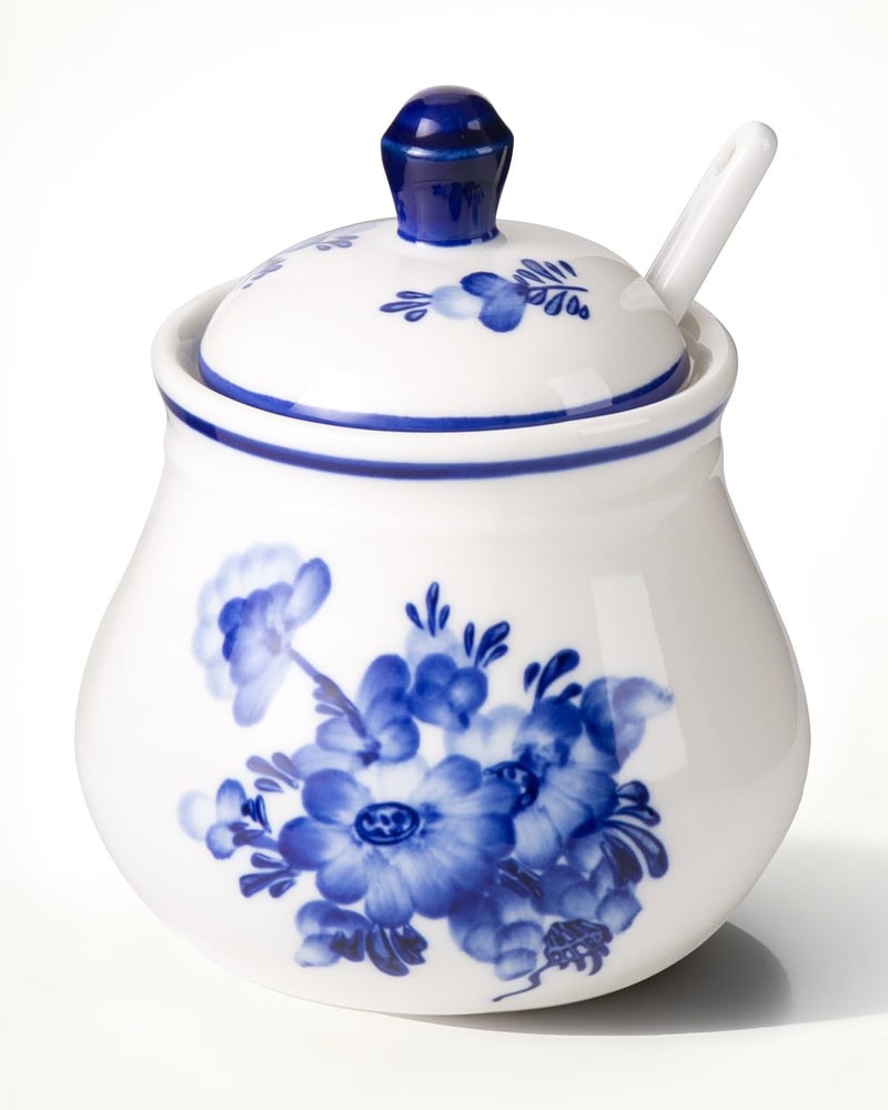 Magclay Ceramic Sugar Bowl with Lid and Spoon, 11Oz Sugar Container for Coffee Bar, Blue and White Sugar Jar/Dispenser, Flower - Image 1