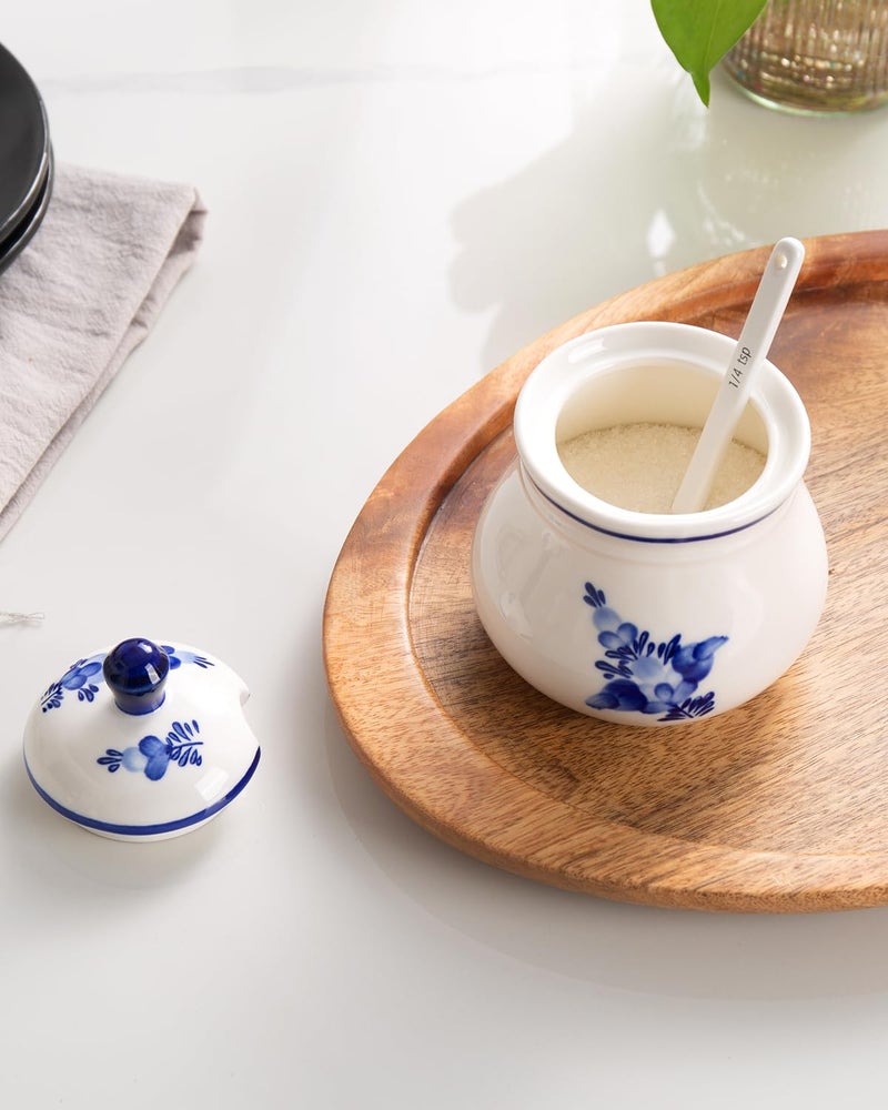 Magclay Ceramic Sugar Bowl with Lid and Spoon, 11Oz Sugar Container for Coffee Bar, Blue and White Sugar Jar/Dispenser, Flower - Image 5