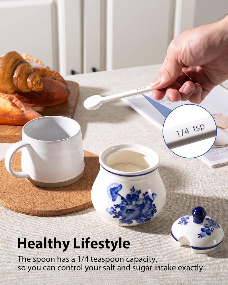Magclay Ceramic Sugar Bowl with Lid and Spoon, 11Oz Sugar Container for Coffee Bar, Blue and White Sugar Jar/Dispenser, Flower - Image 3