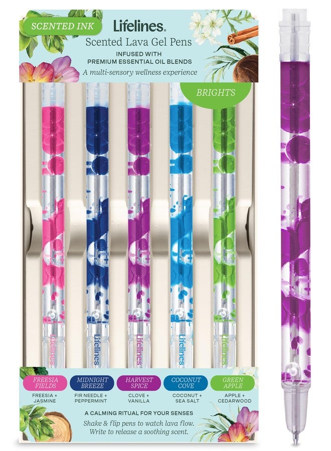 Lifelines Scented Lava Gel Pen Set, 5-Pack (Brights) - 0.5mm Colored Gel Pens Infused with Scented Essential Oil Blends & Mesmerizing Lava - School Supplies for College Kids & Adults - Image 1