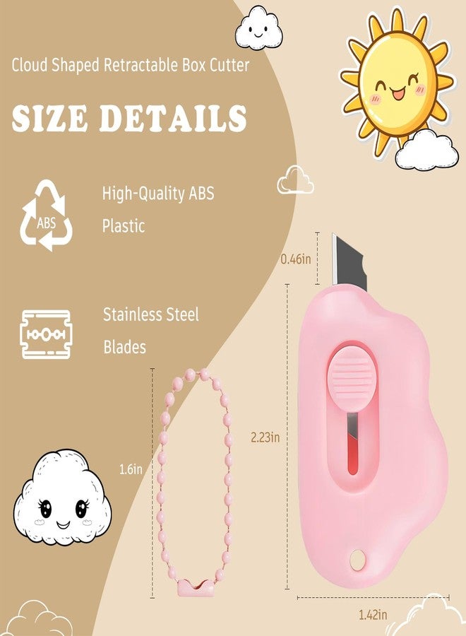 Muclip Cloud Retractable Box Cutter 6 Pack - With Key Rings,Safe Auto-Retract Design,Mini Paper Cutter for Box,Packages,Mail,Envelopes,Portable Keychain Letter Opener for Home,Office,Travel - Image 2