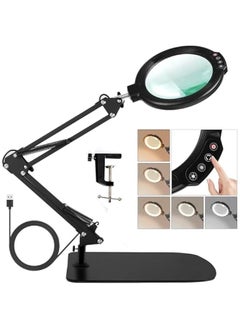 Large Magnifying Glass with Light, Stand, 5 Color Modes, 10 Brightness Levels, Desk Lamp, Clamp, Hands-Free Lighted Magnifier for Reading, Crafts, Close Work