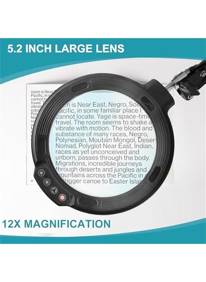 Arabest - Large Magnifying Glass with Light, Stand, 5 Color Modes, 10 Brightness Levels, Desk Lamp, Clamp, Hands-Free Lighted Magnifier for Reading, Crafts, Close Work - Image 1