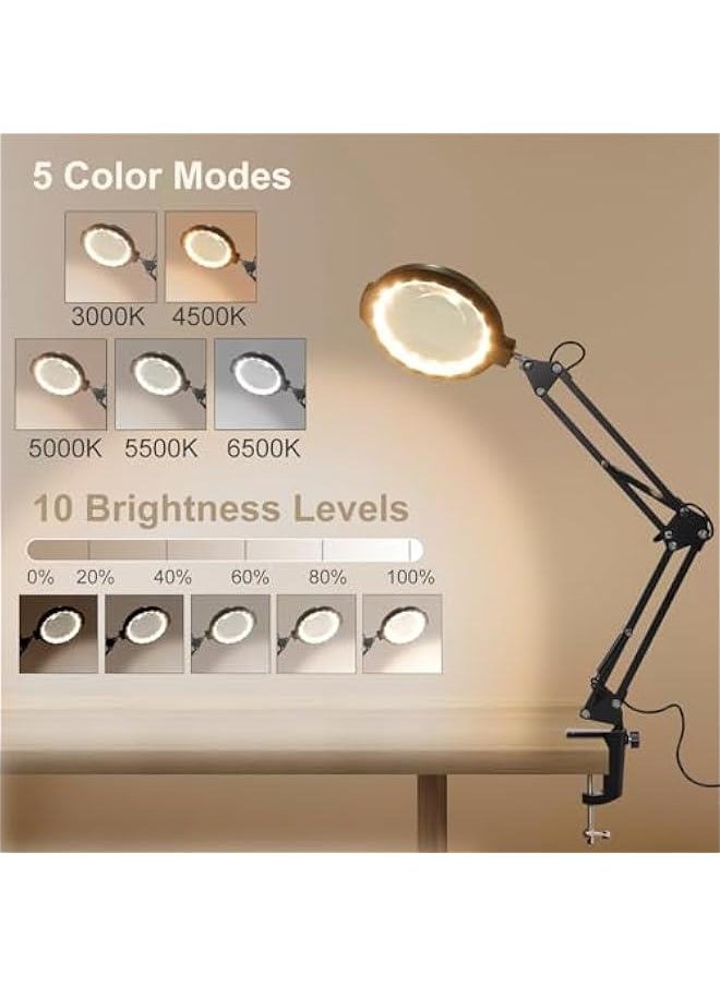 Arabest - Large Magnifying Glass with Light, Stand, 5 Color Modes, 10 Brightness Levels, Desk Lamp, Clamp, Hands-Free Lighted Magnifier for Reading, Crafts, Close Work - Image 1