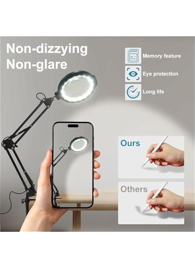 Arabest - Large Magnifying Glass with Light, Stand, 5 Color Modes, 10 Brightness Levels, Desk Lamp, Clamp, Hands-Free Lighted Magnifier for Reading, Crafts, Close Work - Image 1