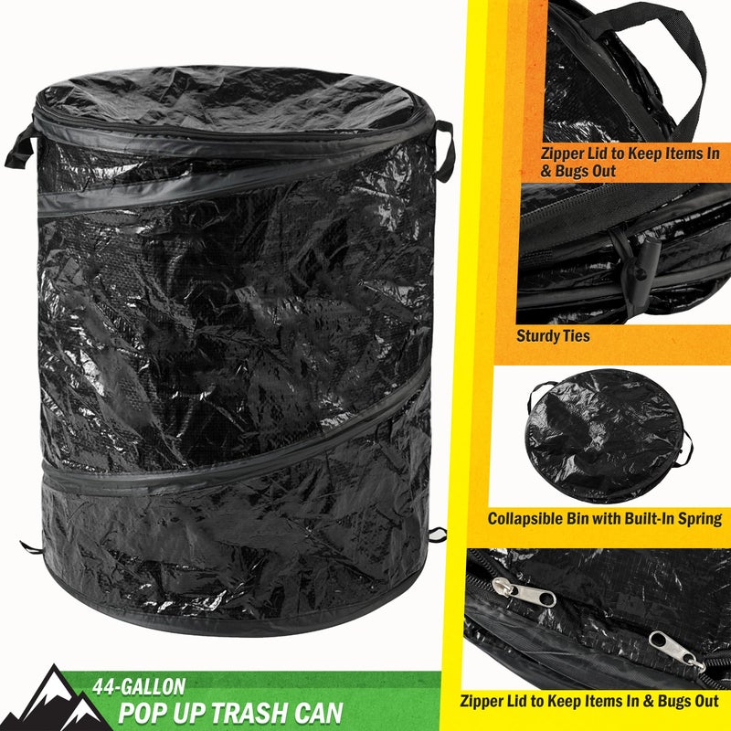 Wakeman Collapsible Trash Can - 44-Gallon Portable Garbage Can Outdoor Bin with Zippered Lid for RV, Camping, Parties, or Yard Waste by Wakeman (Black) - Image 3