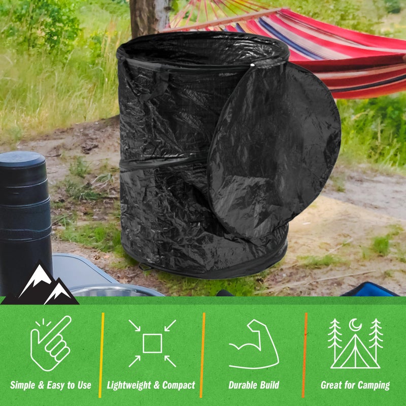 Wakeman Collapsible Trash Can - 44-Gallon Portable Garbage Can Outdoor Bin with Zippered Lid for RV, Camping, Parties, or Yard Waste by Wakeman (Black) - Image 2