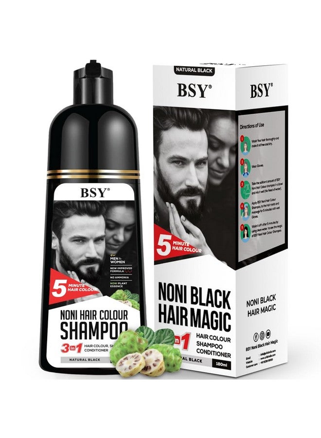 بي اس واي شامبو صبغة الشعر الطبيعي الأسود من BSY Noni - 180 مل - عبوة مضخة | بدون أمونيا | 3 في 1 - شامبو صبغ الشعر، بلسم للنساء | صبغة شعر فاكهة النوني للرجال | صبغة شعر في 5 دقائق - Image 1