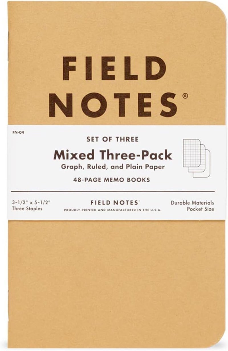 Field Notes : Original Kraft 3-Pack - Mixed Paper (1 Graph/Grid, 1 Ruled/Lined, 1 Plain/Blank) Memo Books - 48 Page Pocket Notebooks - 3.5" x 5.5" - Image 3