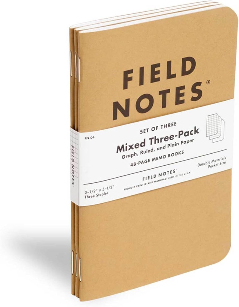 Field Notes : Original Kraft 3-Pack - Mixed Paper (1 Graph/Grid, 1 Ruled/Lined, 1 Plain/Blank) Memo Books - 48 Page Pocket Notebooks - 3.5" x 5.5" - Image 4