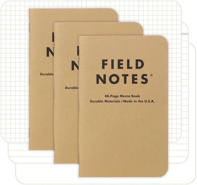 Field Notes : Original Kraft 3-Pack - Mixed Paper (1 Graph/Grid, 1 Ruled/Lined, 1 Plain/Blank) Memo Books - 48 Page Pocket Notebooks - 3.5" x 5.5" - Image 1