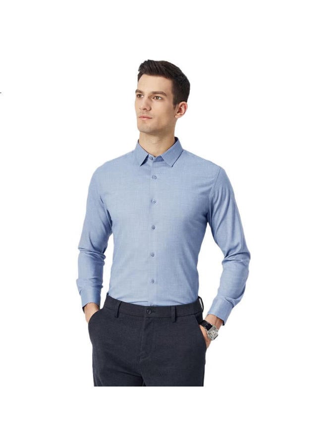 FIRS Men'S Non-Iron Modal Long Sleeve Shirt Spring Casual Business High-End Shirt Light Blue 43 - Image 2