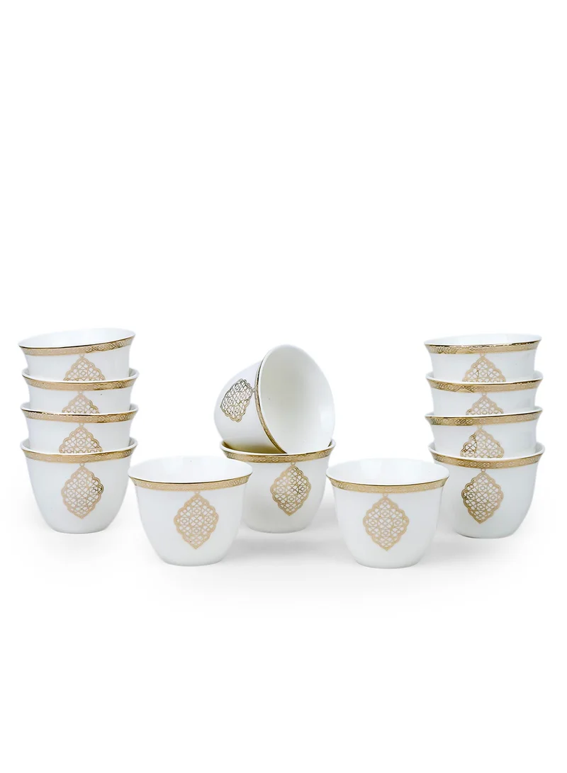 Shallow Shallow Porcelain Zain Cawa Cup, 80ml (12 Pieces, White & Gold)
