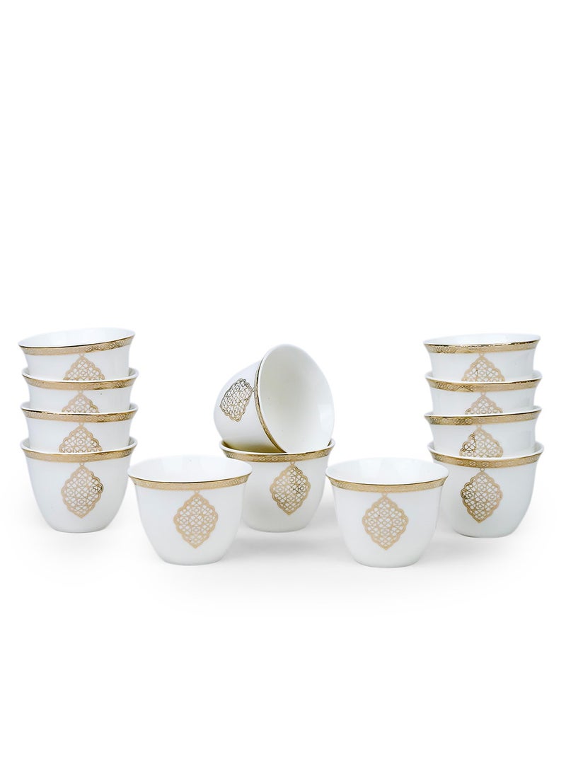 Shallow Porcelain Zain Cawa Cup, 80ml (12 Pieces, White & Gold) - Image 1