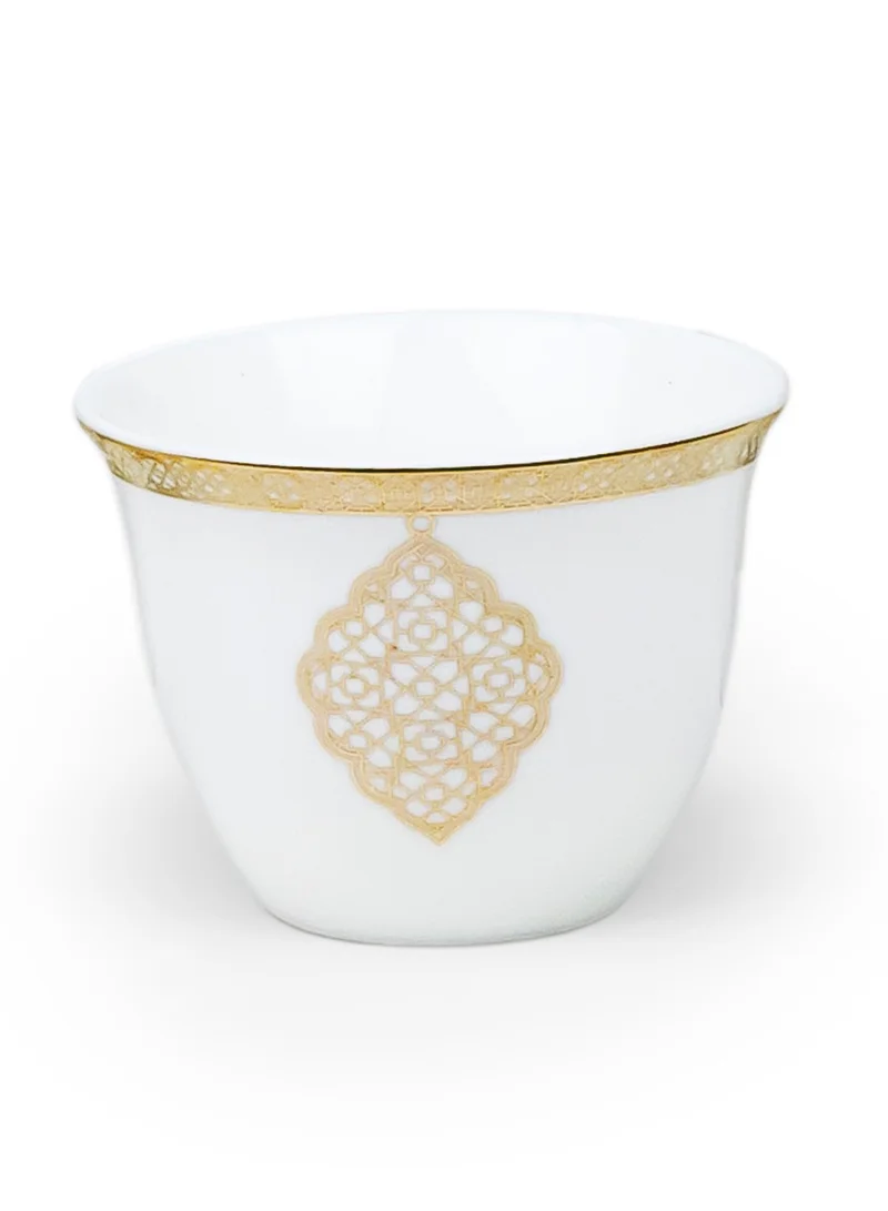 Shallow Shallow Porcelain Zain Cawa Cup, 80ml (12 Pieces, White & Gold)