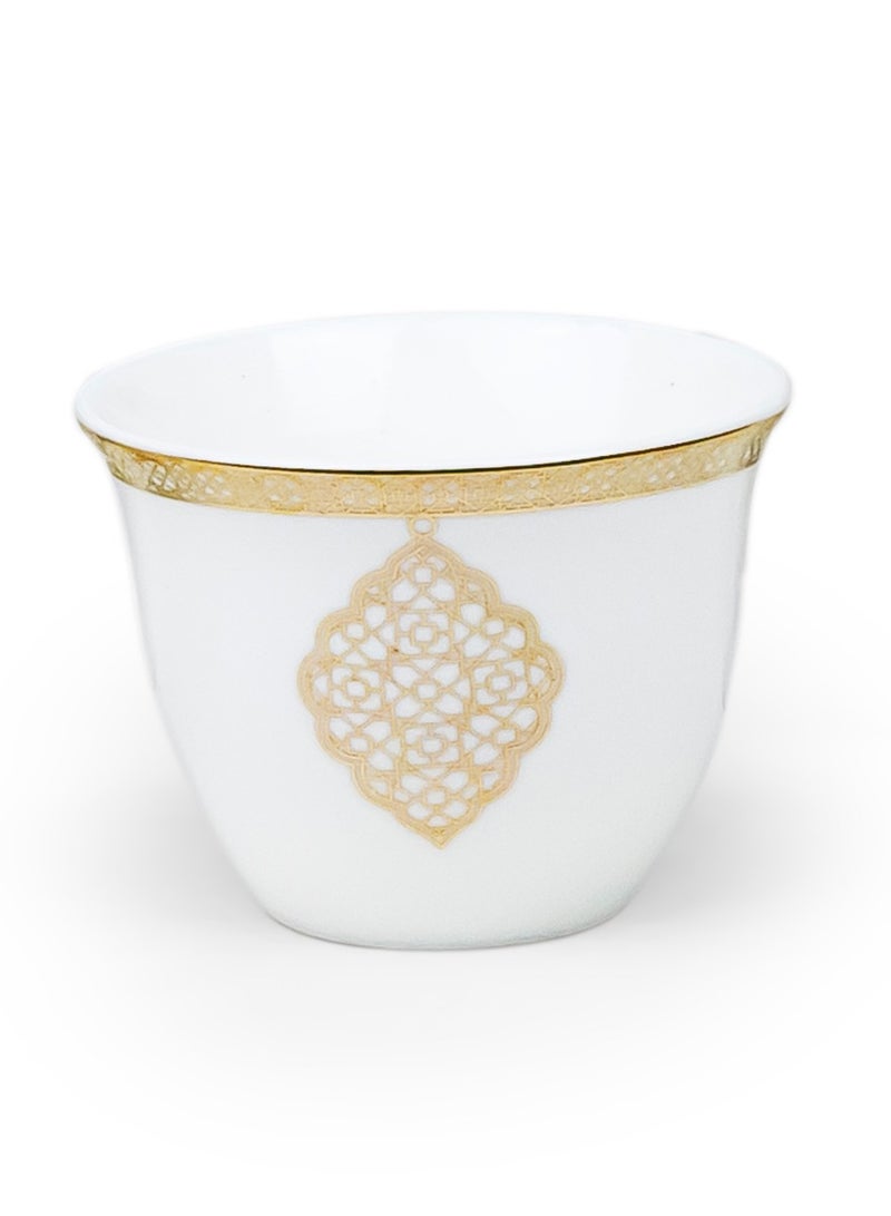 Shallow Porcelain Zain Cawa Cup, 80ml (12 Pieces, White & Gold) - Image 2