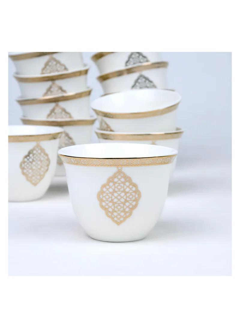 Shallow Shallow Porcelain Zain Cawa Cup, 80ml (12 Pieces, White & Gold)