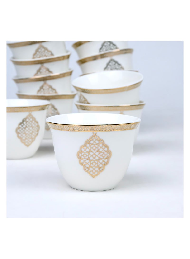 Shallow Porcelain Zain Cawa Cup, 80ml (12 Pieces, White & Gold) - Image 3