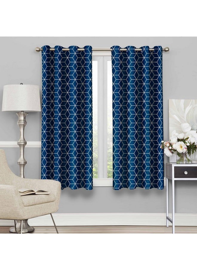 Story@Home Story@Home Blackout Windows Curtain 5 Feet Set of 2 | Hexagon Design | Thermal Insulated Curtains | Room Darkening | Curtains for Living Room | (118 x 152 cm, Blue) | Perfect for Home Decor  - Image 1