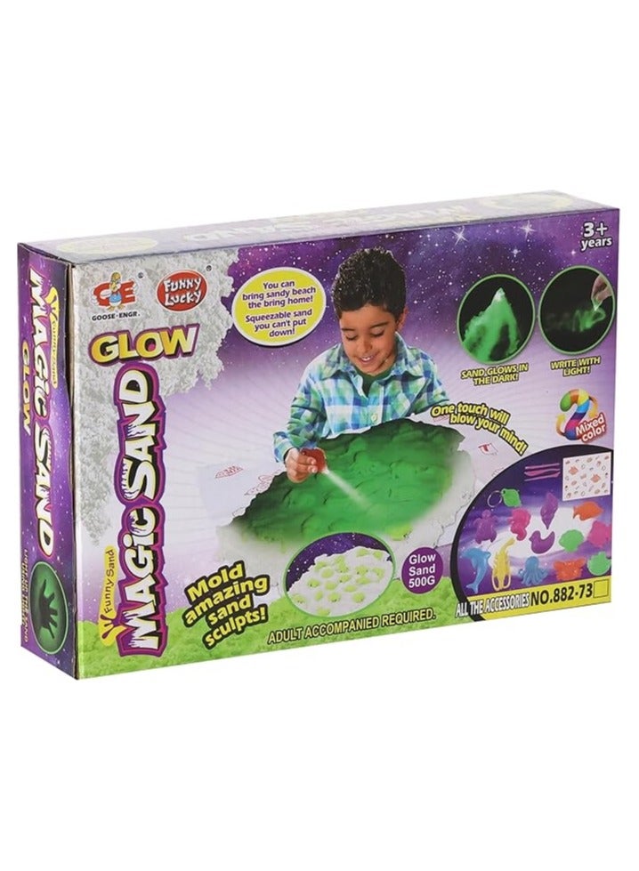 جلو رمل مضيء للأطفال لتشكيل المنحوتات - لعبة تشكيل الرمل المتوهج بـ 16 قطعة ووزن 500 جم - آمنة ومسلية للأطفال من 3 سنوات فما فوق - Image 1