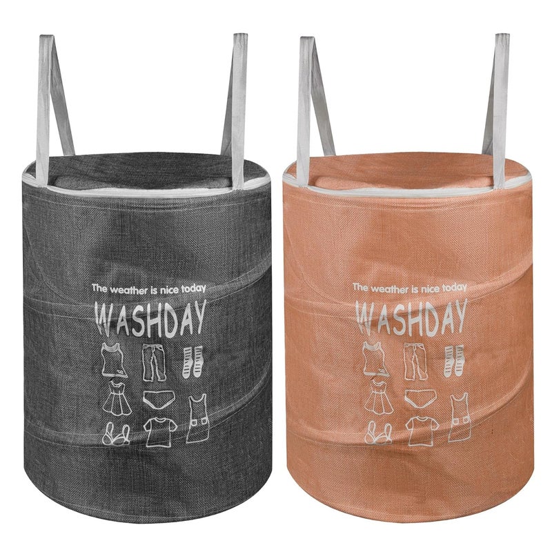 Kuber Industries Laundry Basket Round Laundry Basket Jute Storage Bag with Button Handles Clothes Bag for Home Toy Storage Basket 45 LTR Pack of 2 Peach Gray - Image 1