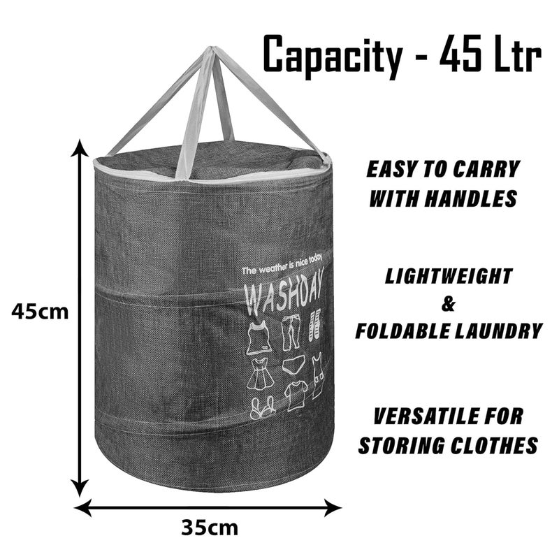 Kuber Industries Laundry Basket Round Laundry Basket Jute Storage Bag with Button Handles Clothes Bag for Home Toy Storage Basket 45 LTR Pack of 2 Peach Gray - Image 3