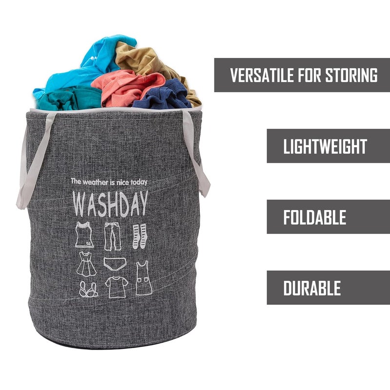 Kuber Industries Laundry Basket Round Laundry Basket Jute Storage Bag with Button Handles Clothes Bag for Home Toy Storage Basket 45 LTR Pack of 2 Peach Gray - Image 5