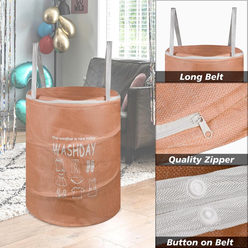 Kuber Industries Laundry Basket Round Laundry Basket Jute Storage Bag with Button Handles Clothes Bag for Home Toy Storage Basket 45 LTR Pack of 2 Peach Gray - Image 4
